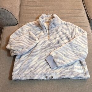 Calvin Klein Performance Light Gray Zebra Sherpa Cozy Cropped Pullover Large